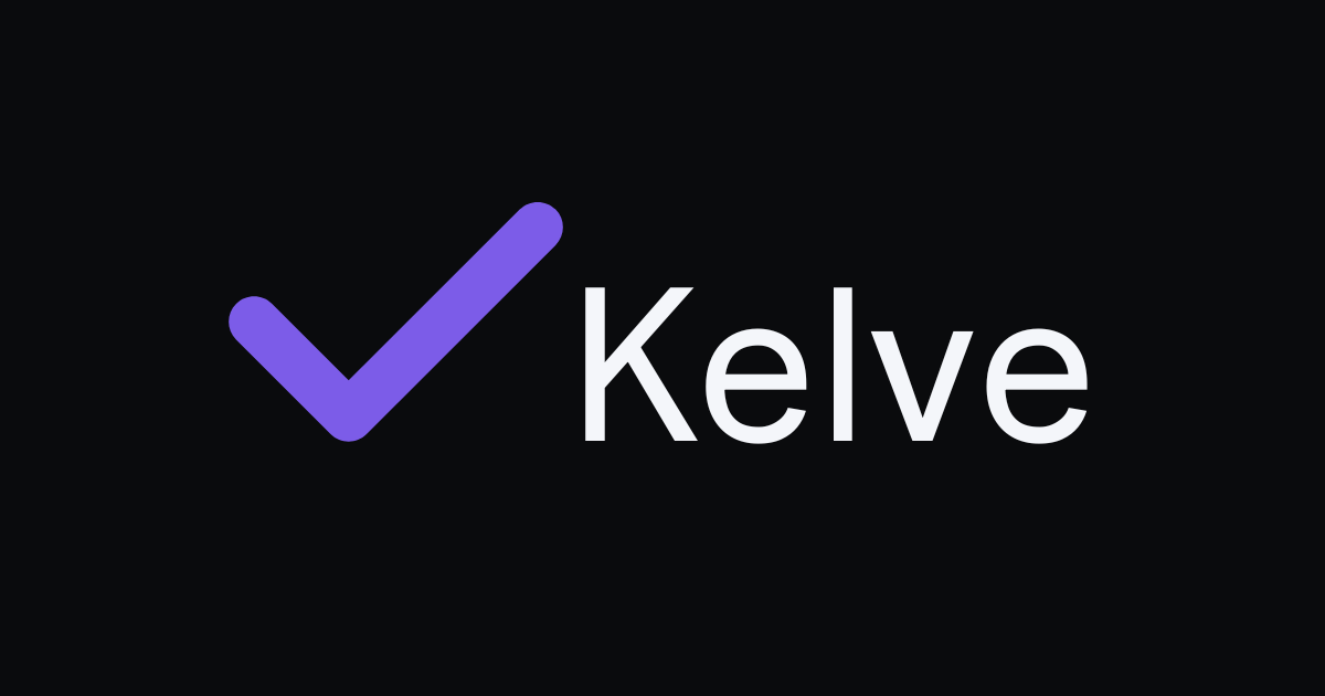Kelve app logo — a purple checkmark beside the wordmark Kelve in white on a dark background