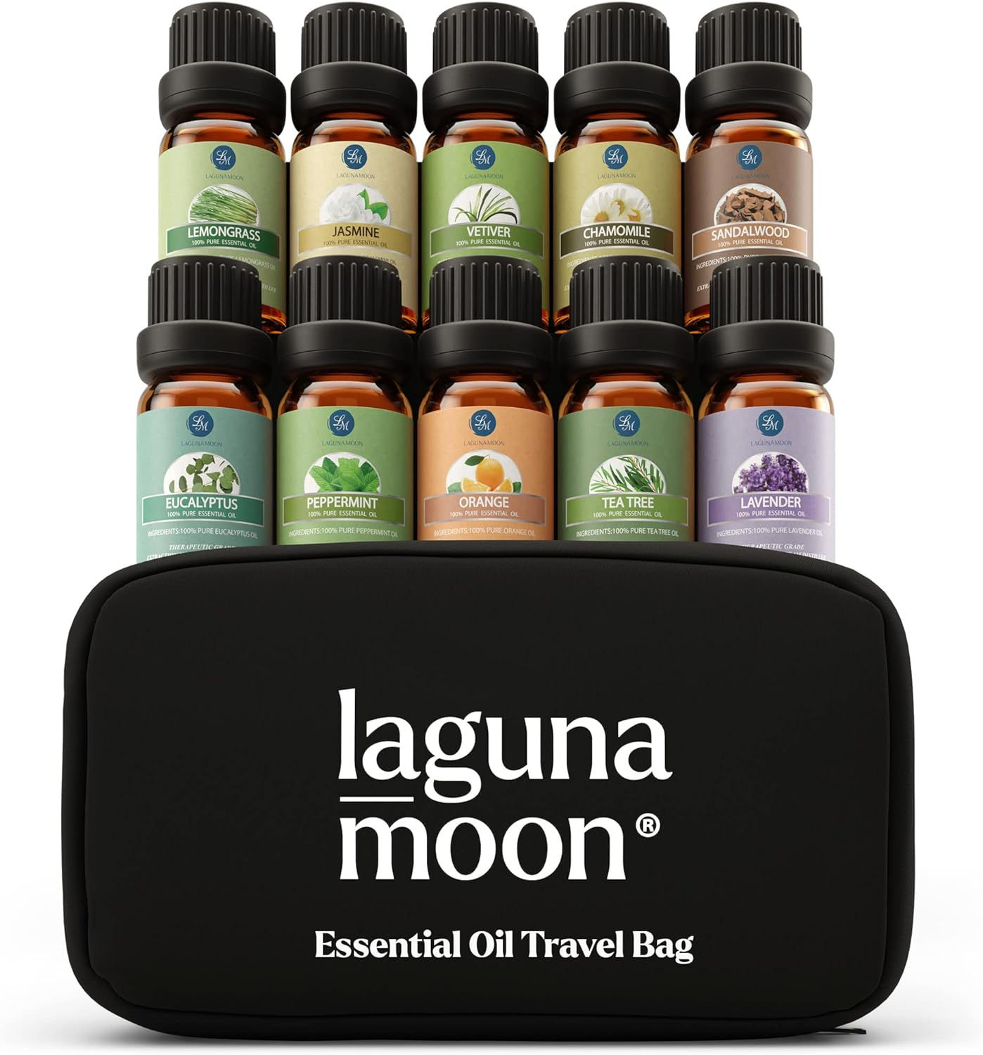 Laguna Moon Essential Oil Travel Bag with twelve bottles