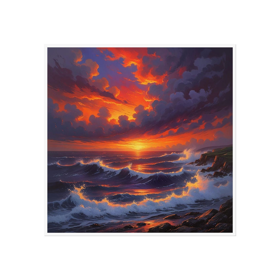 Miniatura: "Rocky Seascape Sunset" Fine Art Poster, Coastal Wall Decor, Ocean Art Print