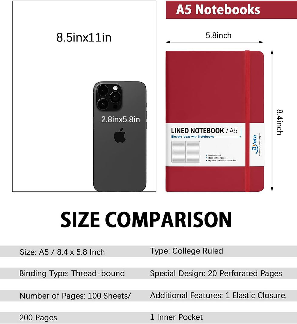 Miniatura: Red A5 lined notebook size comparison with iPhone