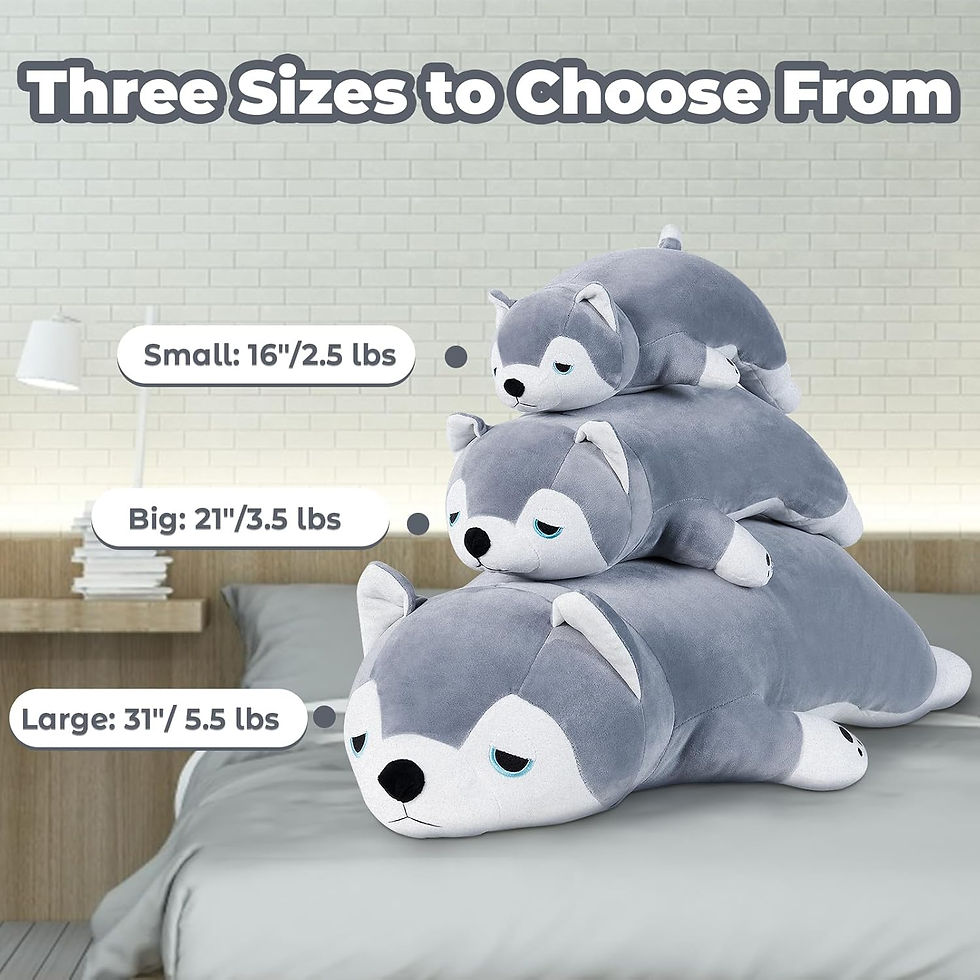 Thumbnail: Three sizes of plush husky dog pillows