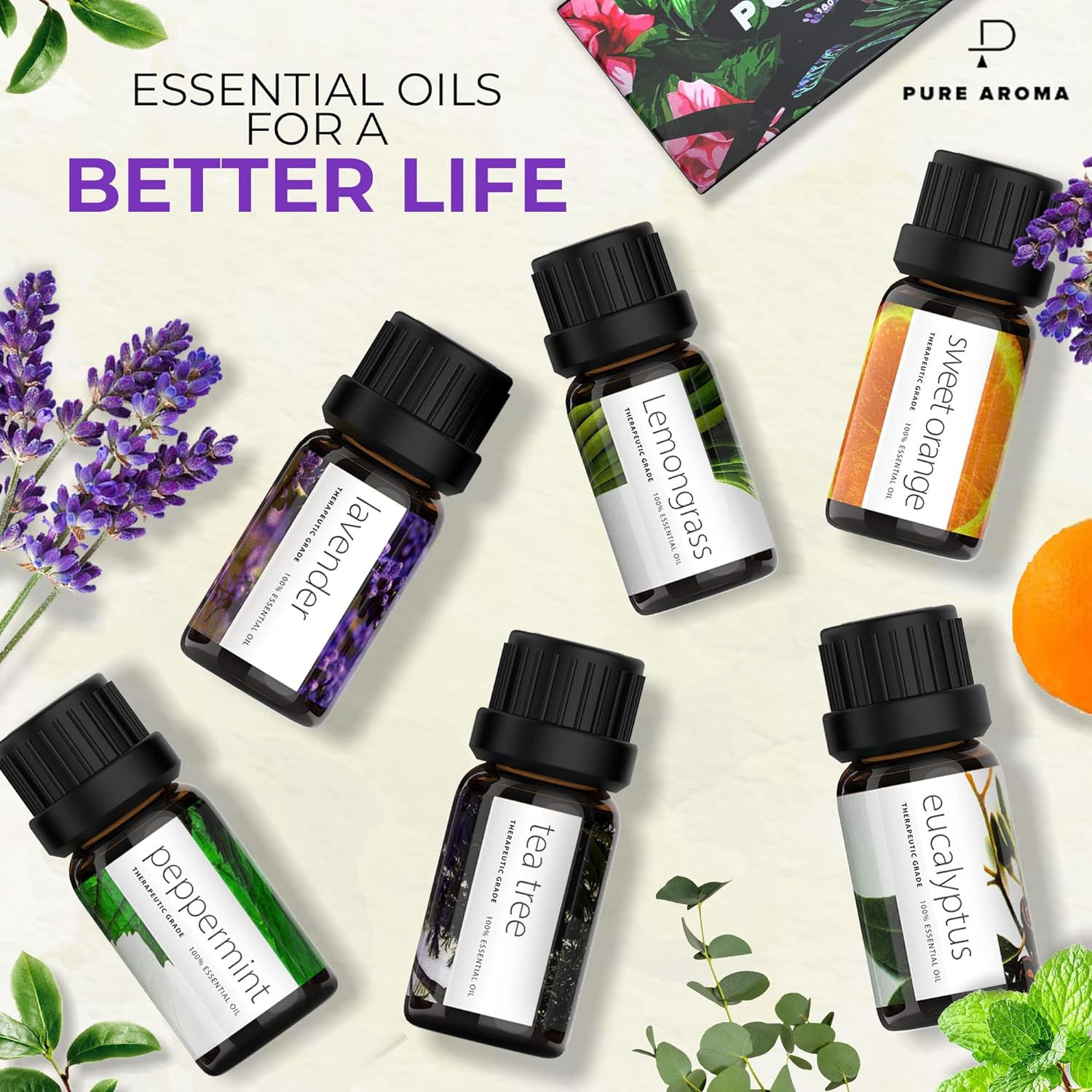 Essential oils for a better life: six aromatherapy oils in 10ml bottles