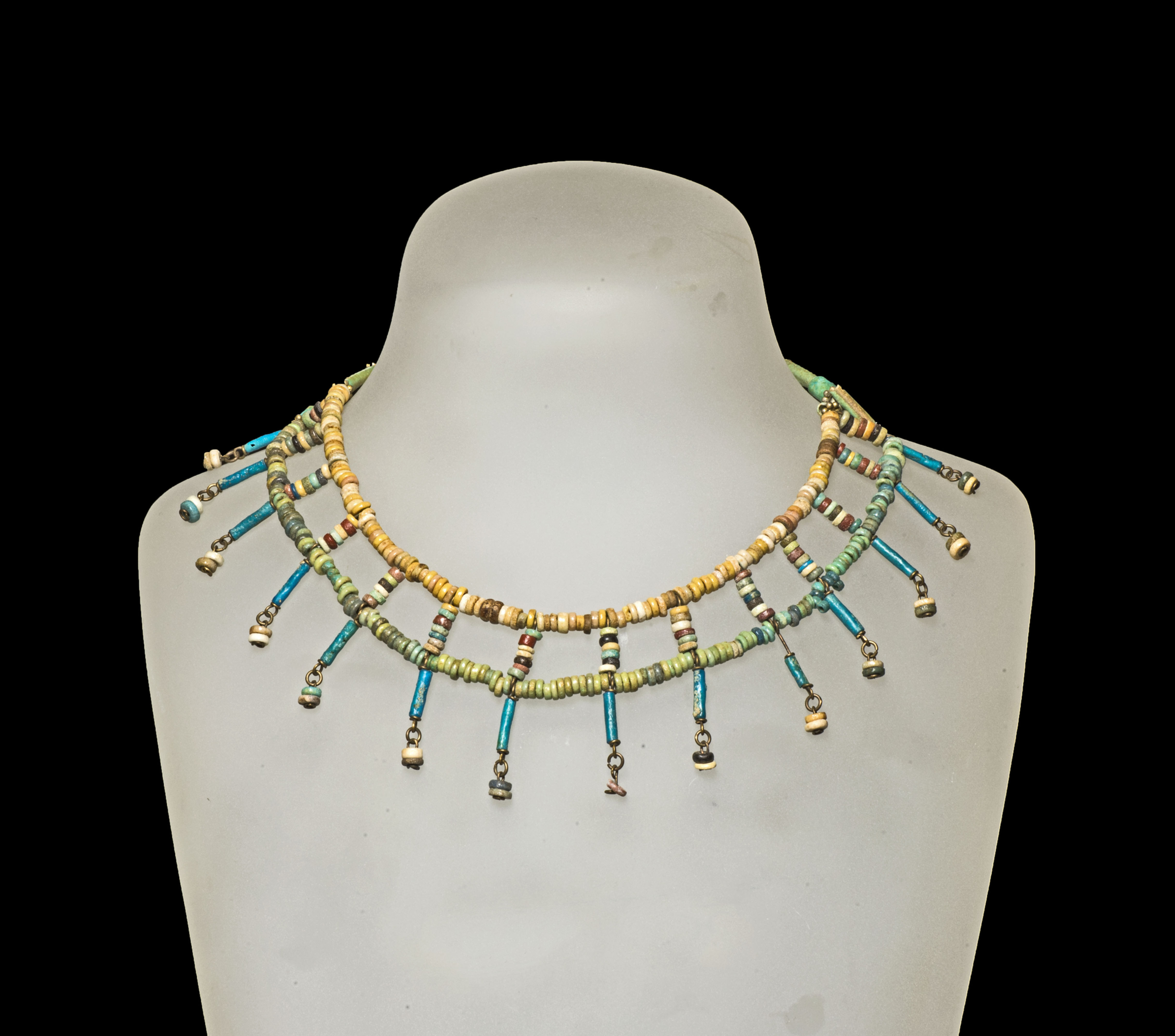 Necklace of Ancient Egyptian beads on a model