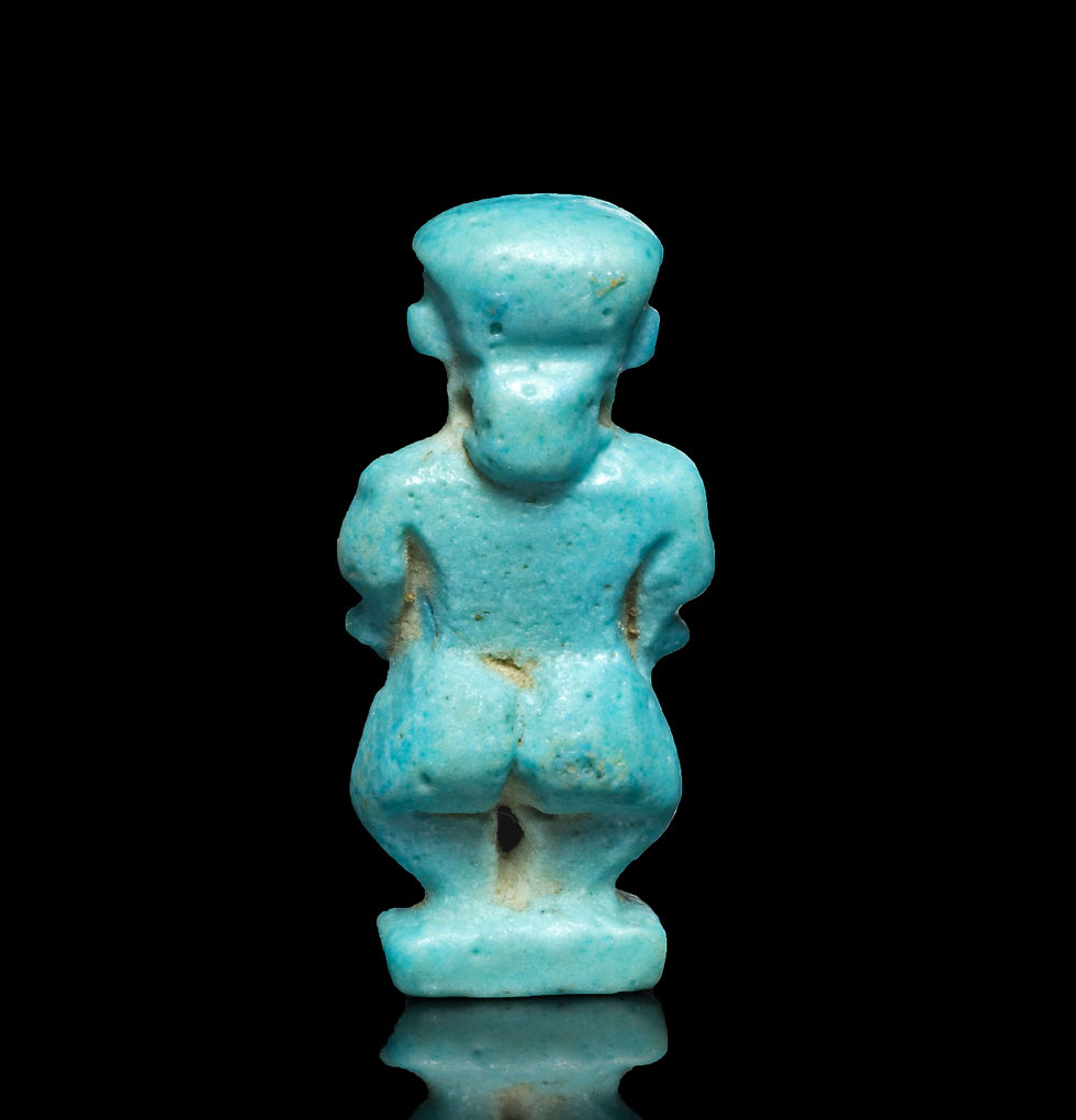 Thumbnail: Back view of Large Ancient Egyptian faience amulet of Pataichos