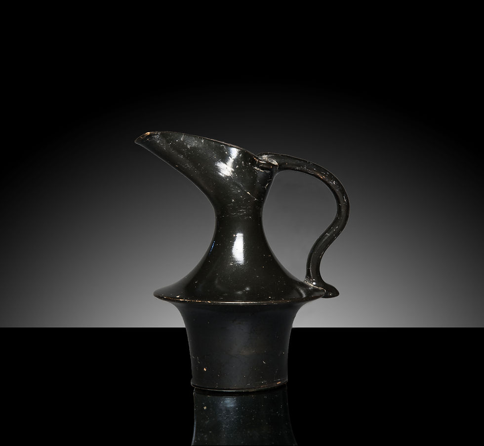 Side view of Ancient Greek Attic black-glazed oinochoe