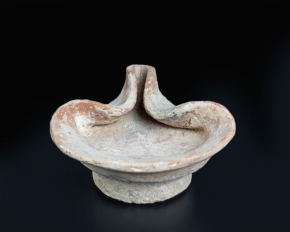 Iron Age pottery oil lamp from Ancient Palestine 6th century BC with single pinched spout