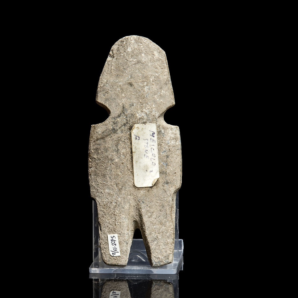 Thumbnail: Back view of Pre-Columbian Mezcala stone idol 300 BC with collection label