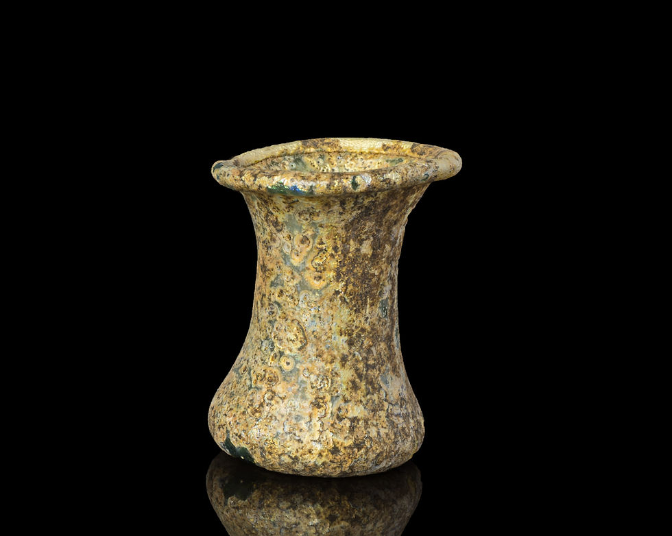 Thumbnail: Side view of Ancient Roman glass cosmetics jar