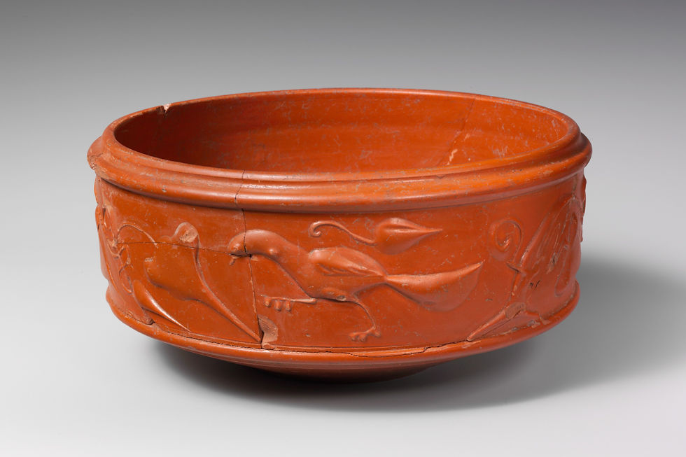 Ancient Roman Gaulish terra sigllata dish with barbotine decoration from Met Museum NY