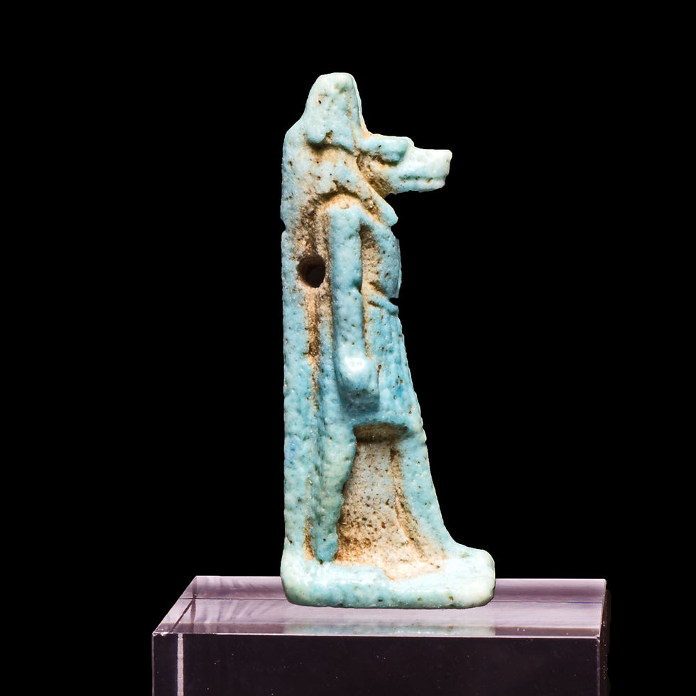 Thumbnail: Right side view of view of Ancient Egyptian amulet of god Anubis on a stand