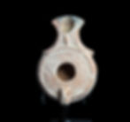 Discus view of Ancient Holy Land Jewish Daroma oil lamp with lily