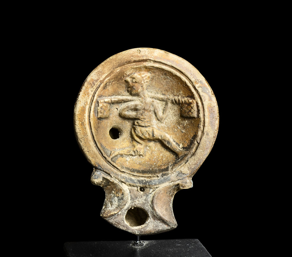 Ancient Roman 1st century oil lamp with fisherman