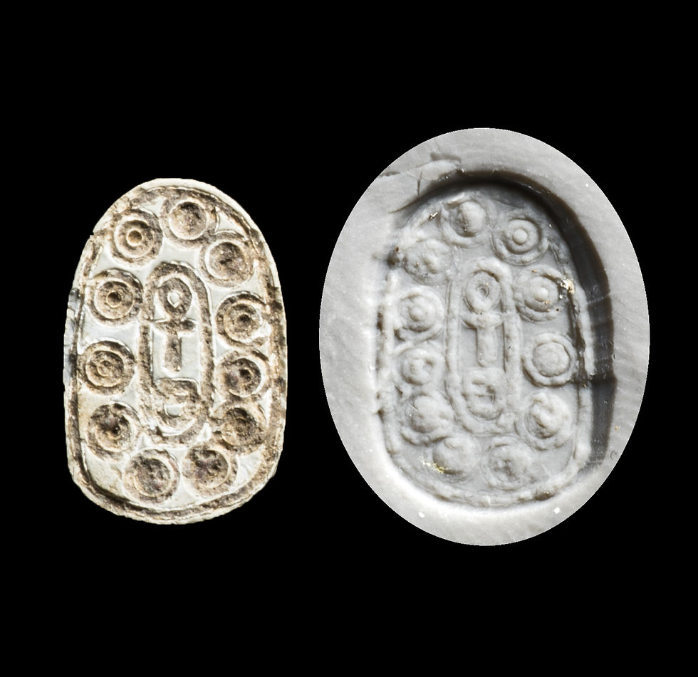 Ancient Egyptian Hyksos scarab with ankh hieroglyph with wax impression