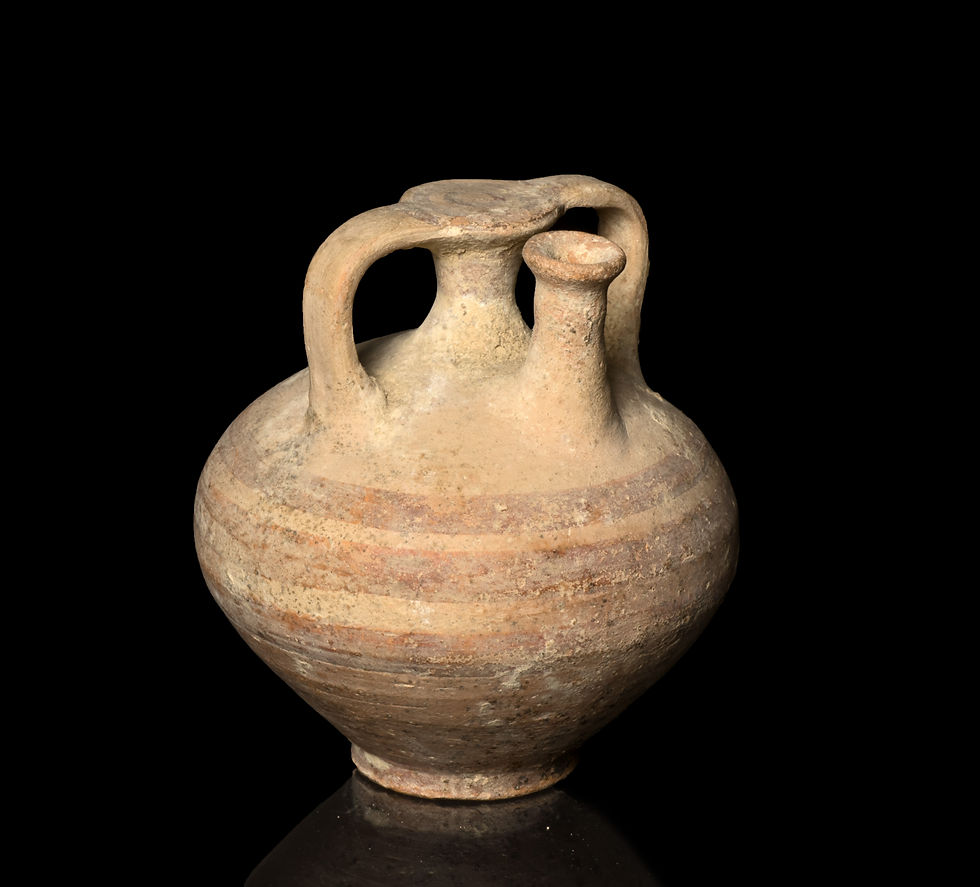 Mycenaean Bronze-Age stirrup jar with handle and spout