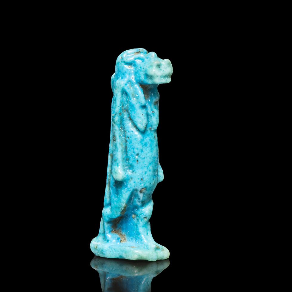 Ancient Egyptian faience amulet of Tawaret the pregnant hippo