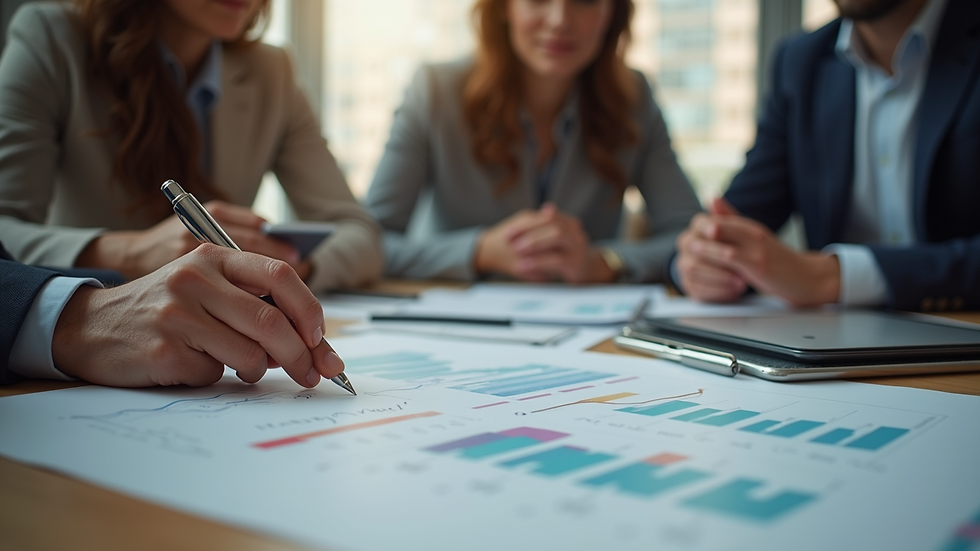 Close-up view of a digital marketing team brainstorming ideas around a table