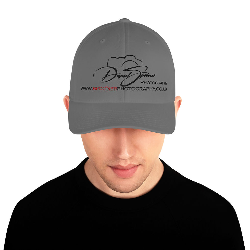 Thumbnail: Spooner Photography Flexfit 6277 Cap White Logo, Grey with Male Model, head down
