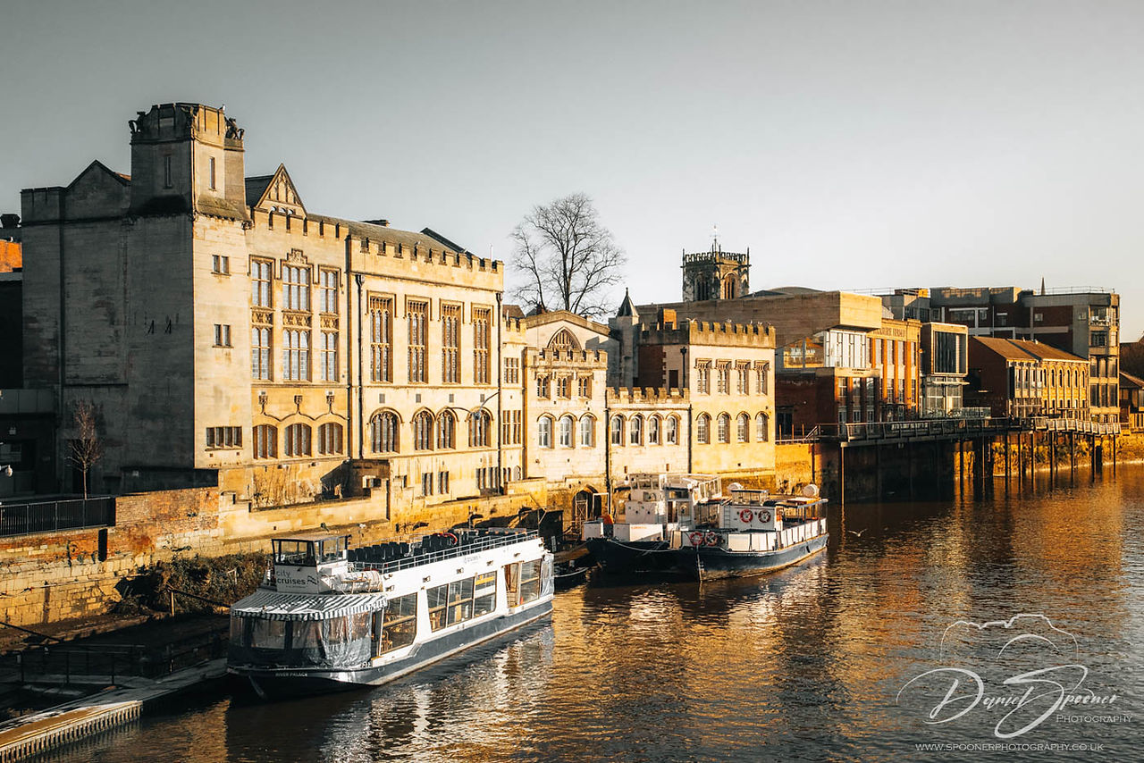 Station Road Bridge York looking out to the River Ouse with Boats and buildings
