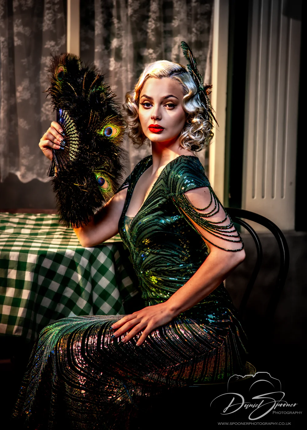 Roxana Pamela in 1920's fashion with Peacock fan