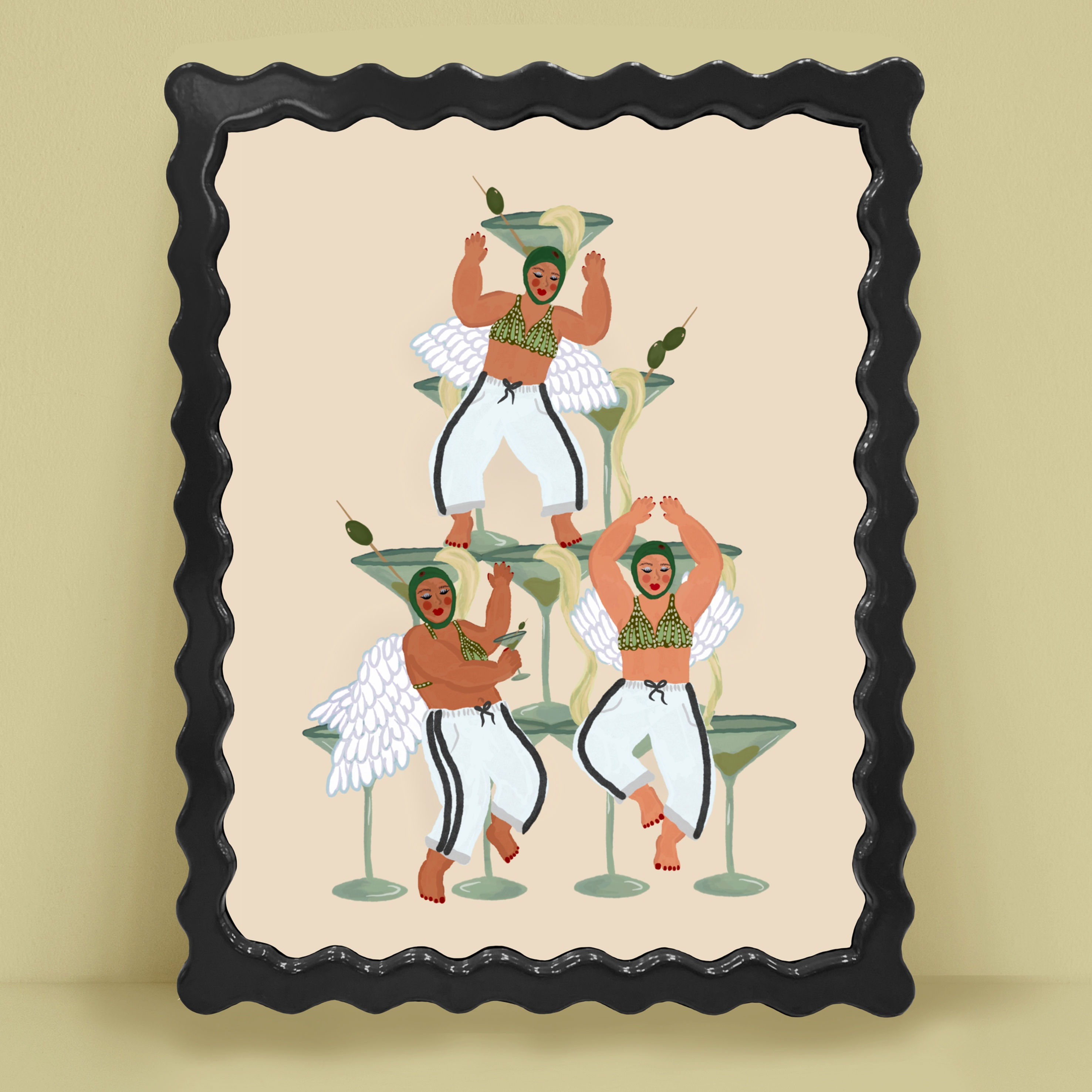 Martini Tower Olive heads Art Print - Cream