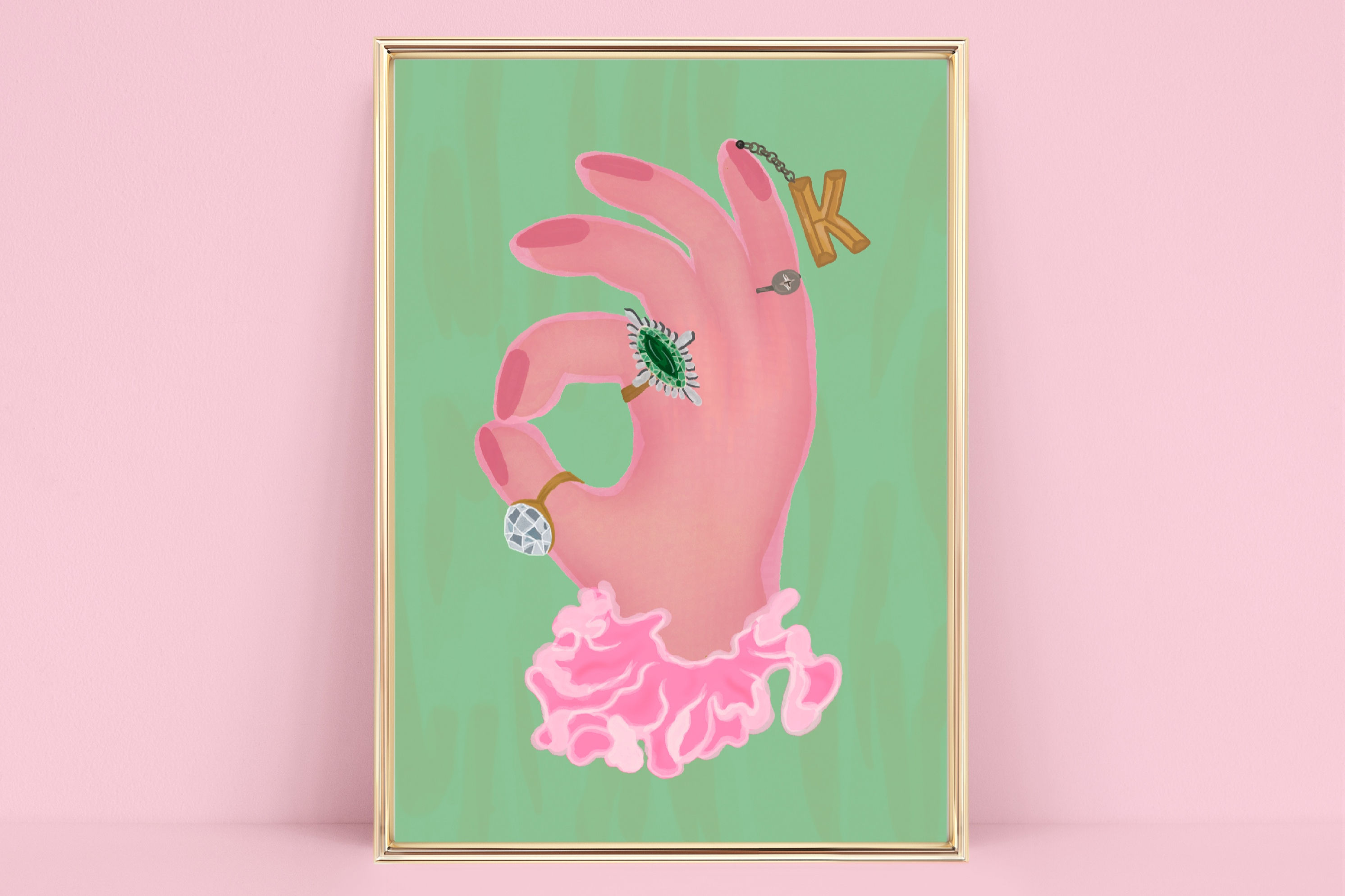 'Ok' Bejewelled Hand Art Print