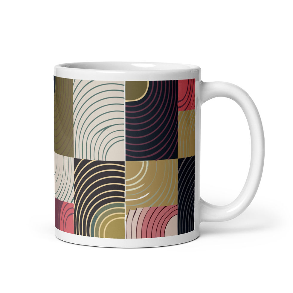 Intersect geometric pattern printed on an 11oz ceramic mug side view