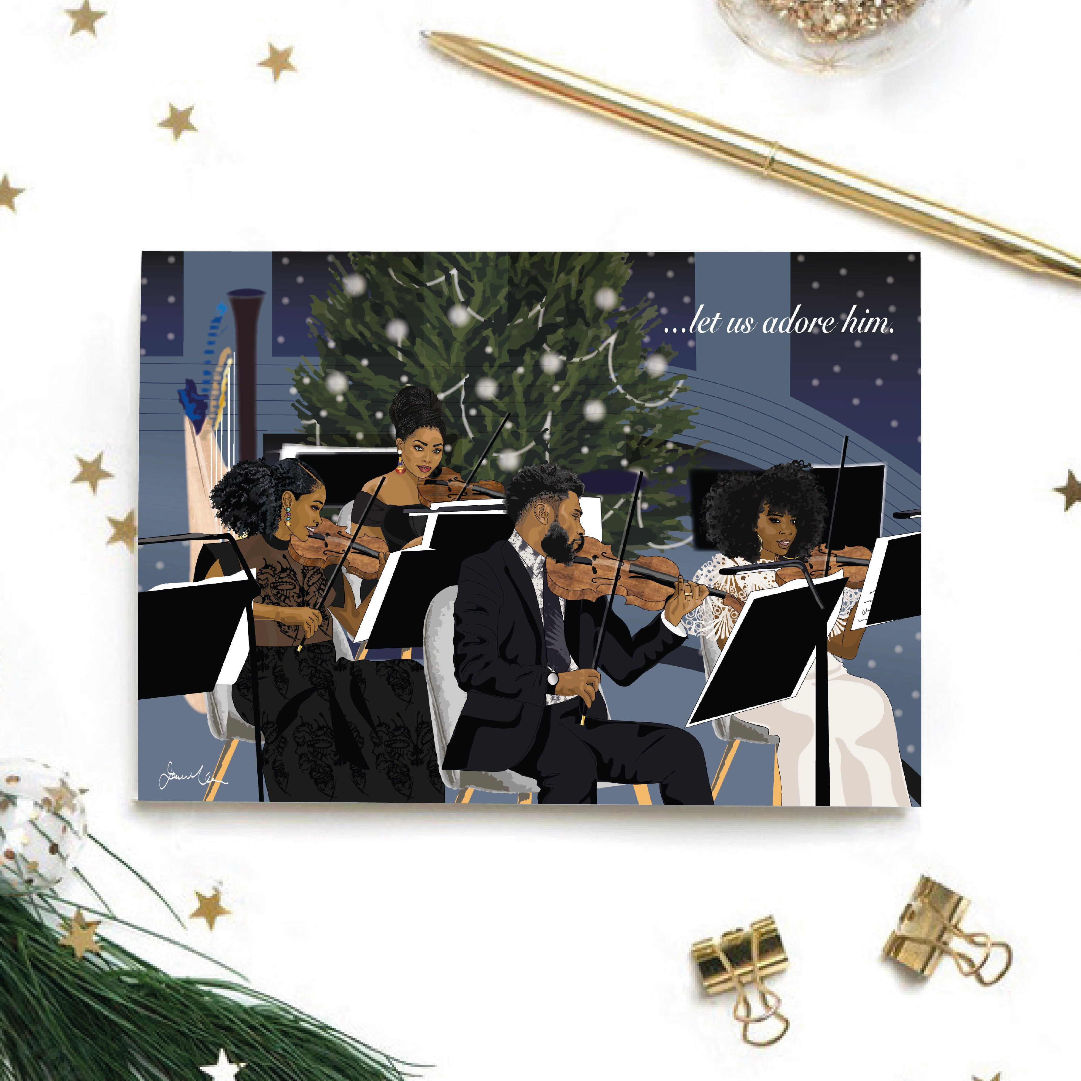 Adore Him Black Christmas Card