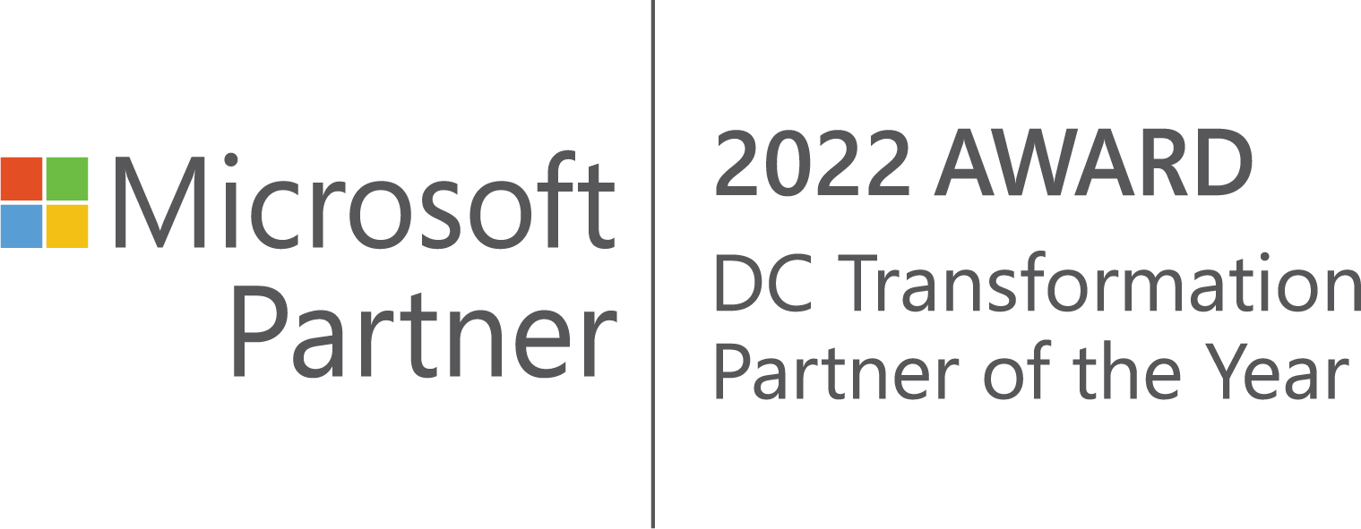 Microsoft Partner badge: 2022 Award, DC Transformation Partner of the Year