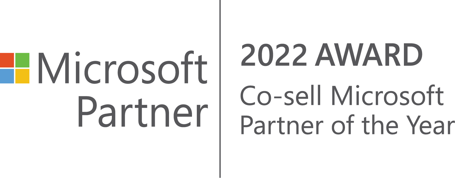 Microsoft Partner badge: 2022 Award, Co-sell Microsoft, Partner of the Year