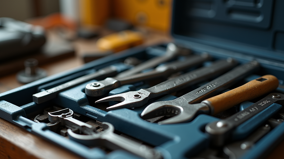 Close-up view of a toolbox filled with essential hand tools