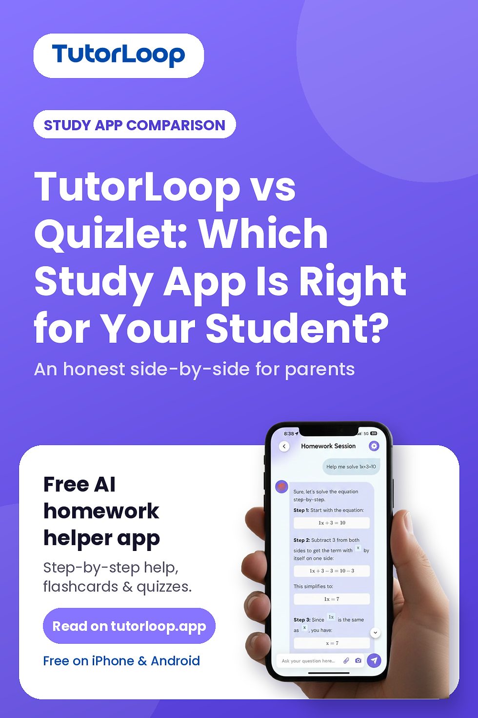 Pinterest graphic: TutorLoop vs Quizlet, which study app is right for your student