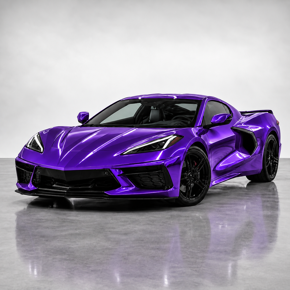 Purple Mirror Chrome Color PPF by Bespoke Wraps applied to a Chevrolet Corvette, highly reflective deep purple chrome finish