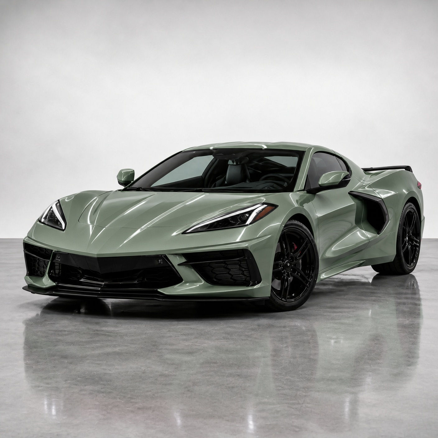 Francesca Green Color PPF applied to a Chevrolet Corvette, soft metallic green finish by Bespoke Wraps