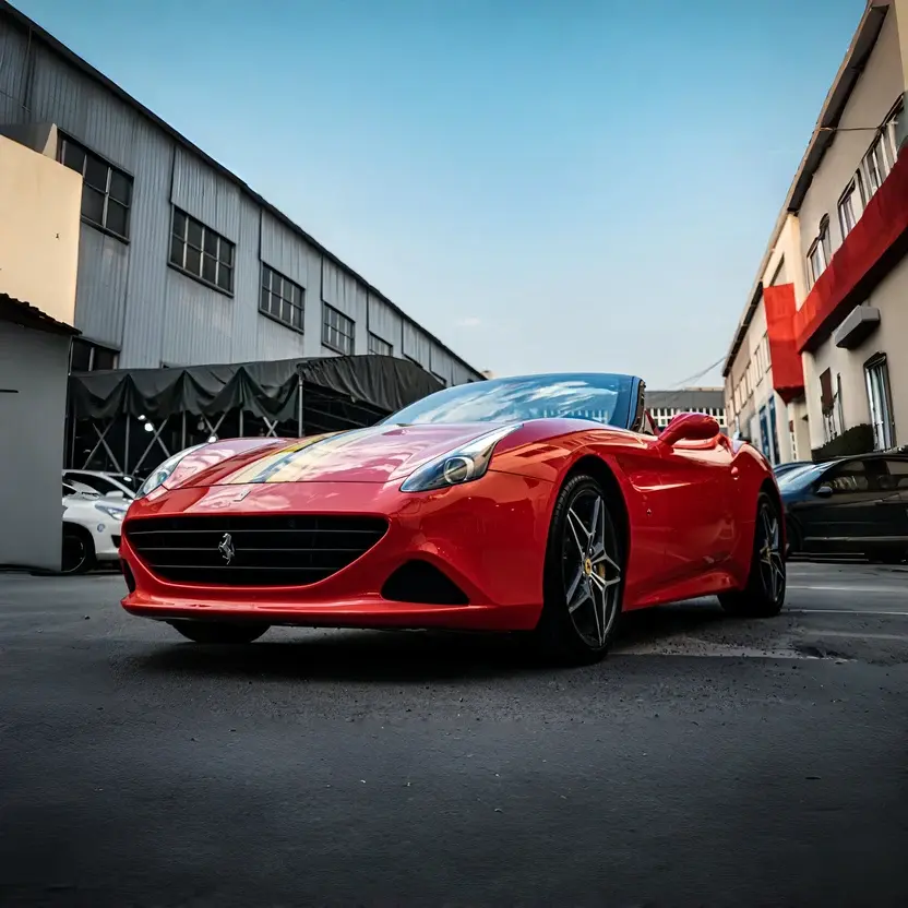 Miniature : Ferrari wrapped in Restoration Ferrari Red Color PPF by Bespoke Wraps, low front three-quarter view