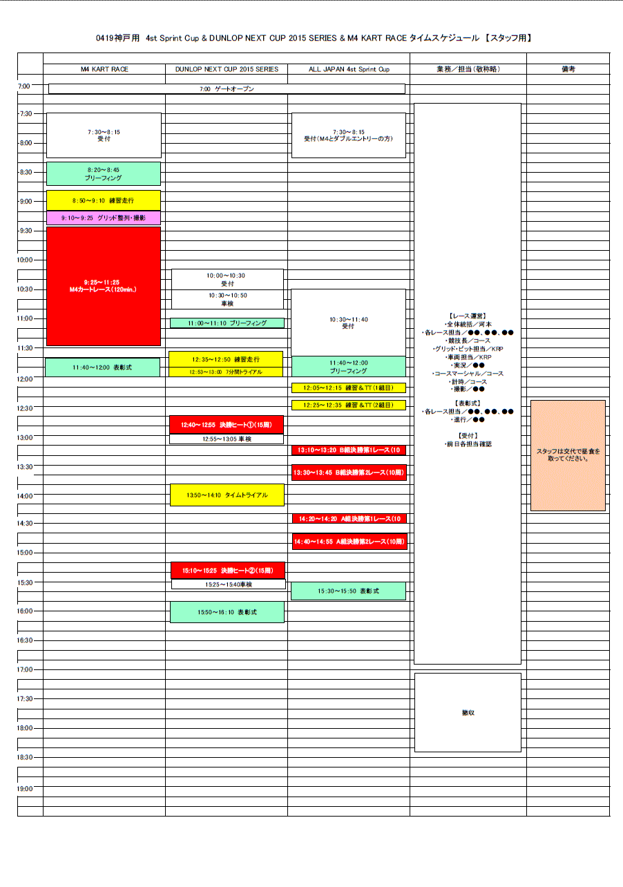 4月19日 KSC大会タイムスケジュール発表