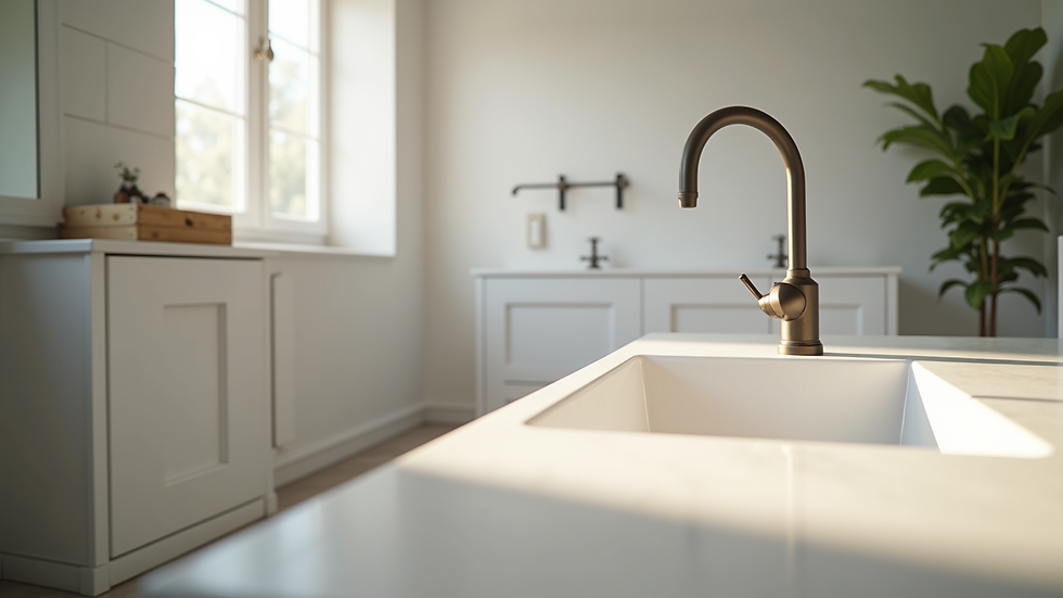 Eye-level view of a modern bathroom with sleek fixtures and natural light