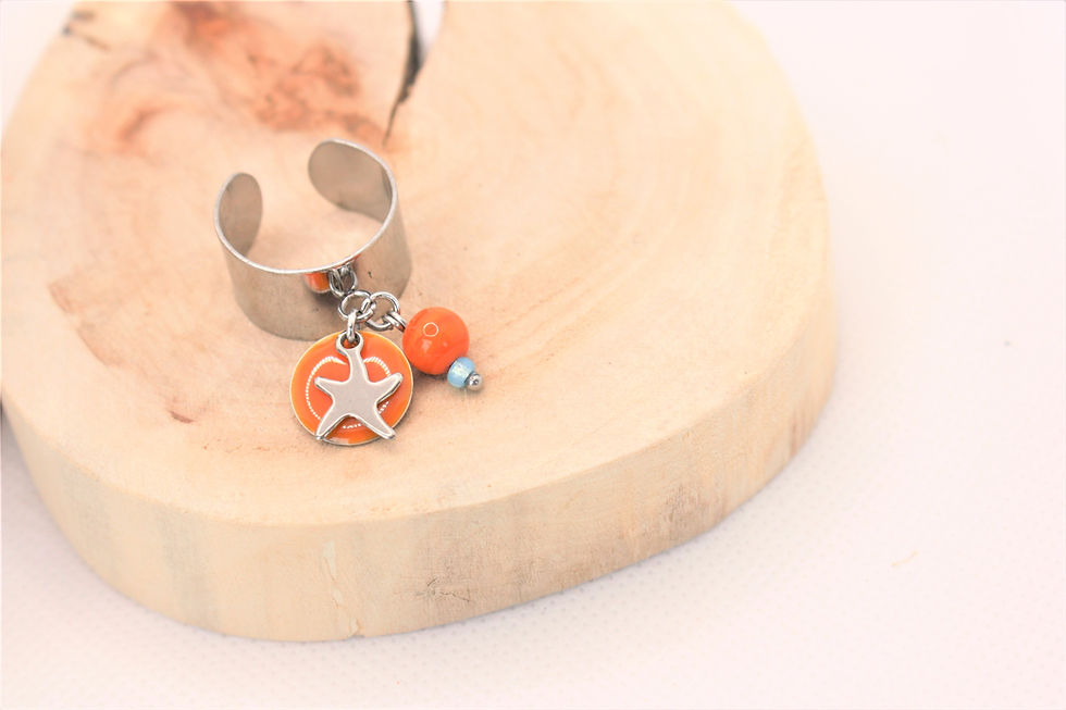 Miniature : Bague argentée ajustable et son sequin.