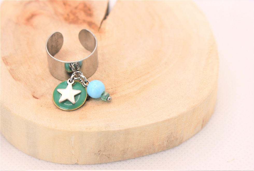 Miniature : Bague argentée ajustable et son sequin.