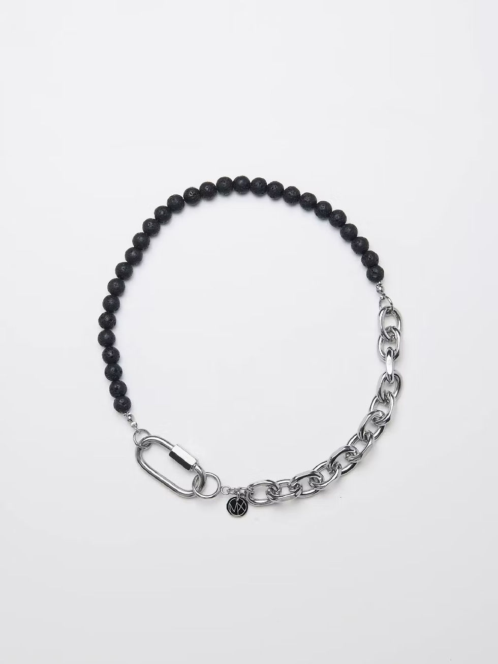 縮圖：MIXTURE "MP031 火山石圓珠拼接純鋼圈型鏈項鍊"