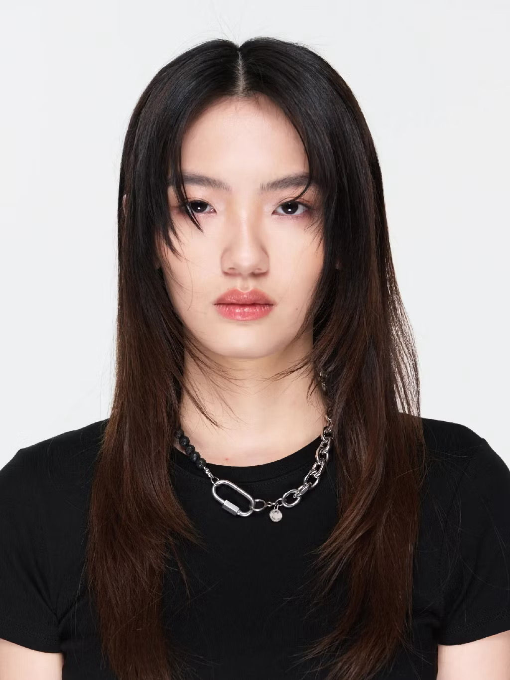 MIXTURE "MP031 火山石圓珠拼接純鋼圈型鏈項鍊"