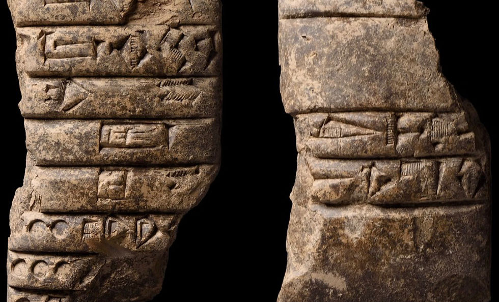 An ancient Sumerian clay tablet, featuring the name of an Akkadian governor. 