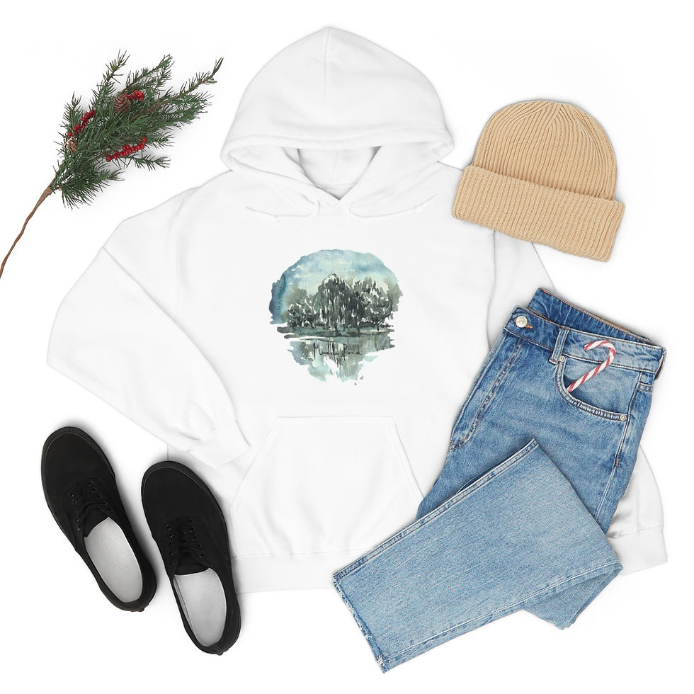 Thumbnail: Heavy Blend™ Hooded Sweatshirt - Muddy Pond Abstract Watercolor - BR046