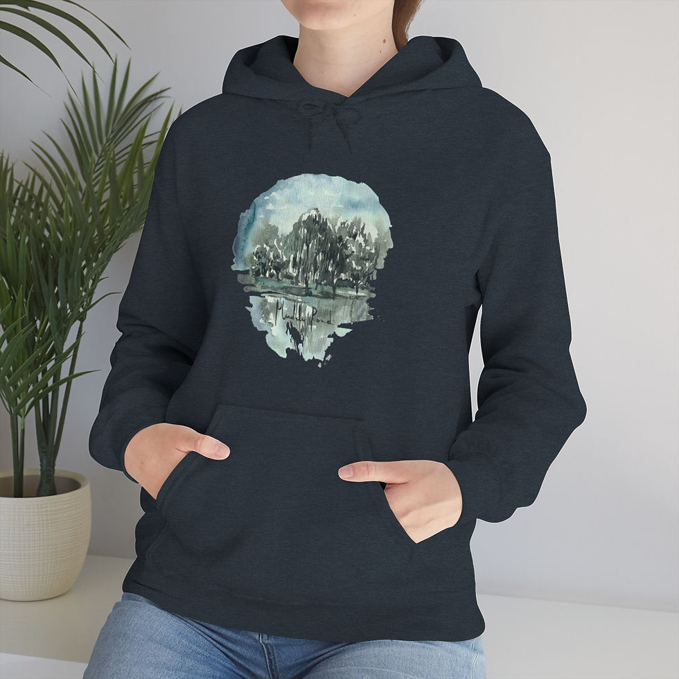 Thumbnail: Heavy Blend™ Hooded Sweatshirt - Muddy Pond Abstract Watercolor - BR046