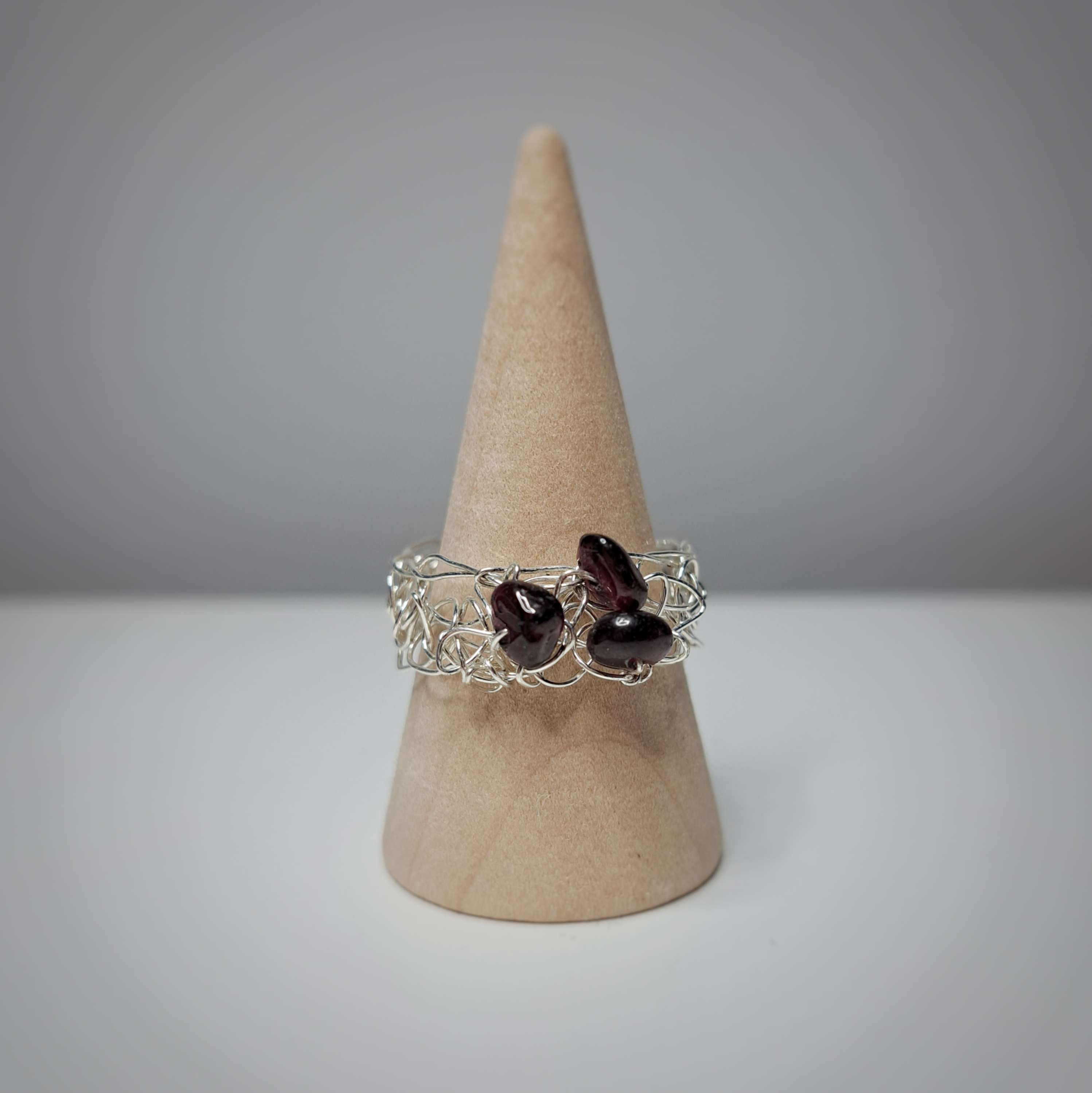 Garnet Crochet Silver Ring