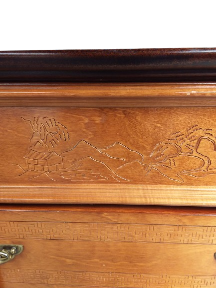 Thumbnail: Oriental Carved Chest of 5 Drawers