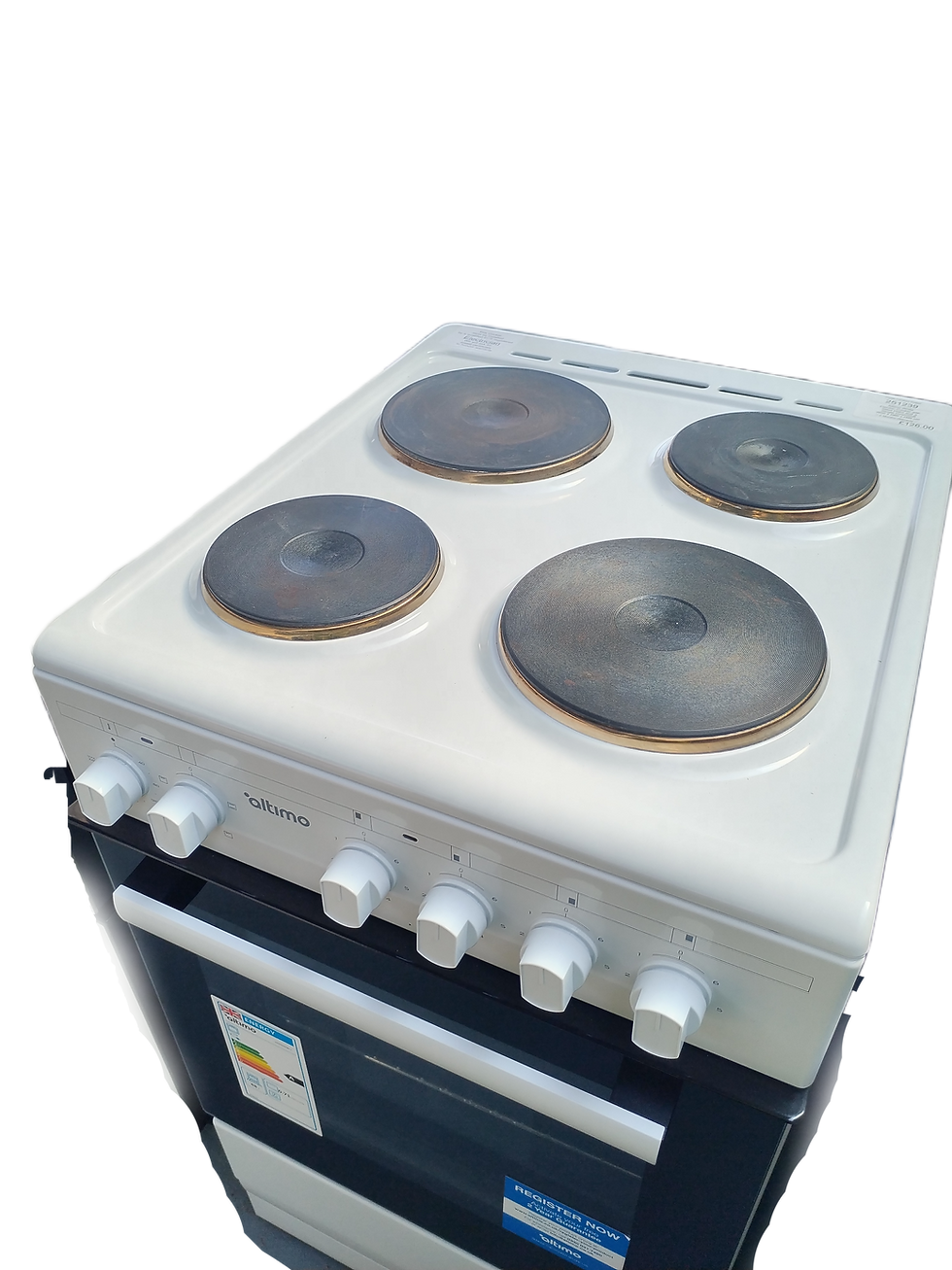 Thumbnail: Altimo White Electric Cooker with Steel Hobs and a Single Oven/Grill