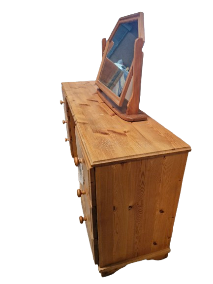 Thumbnail: Pine 6 Drawer Dressing Table with Mirror