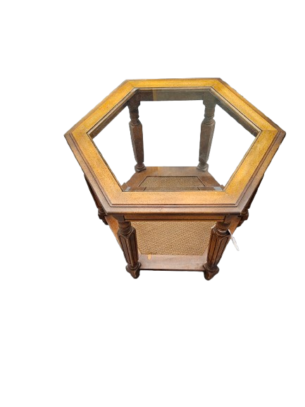 Thumbnail: Hexagonal Side Table with Glass Top/Rattan Bottam