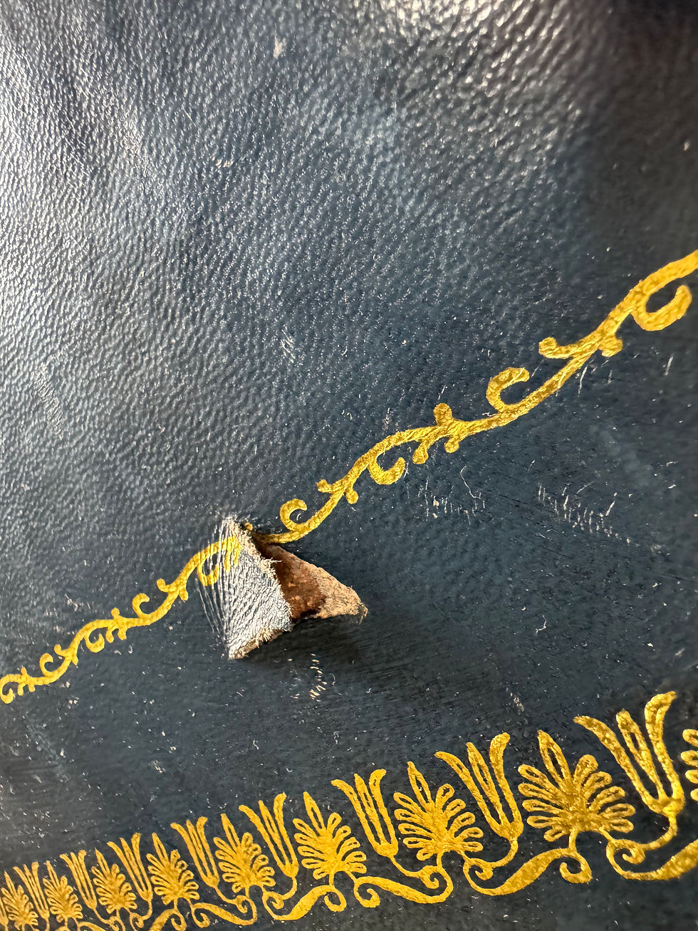 Thumbnail: Mahogany 9 Drawer Bankers Desk with  Blue Leather Inlay