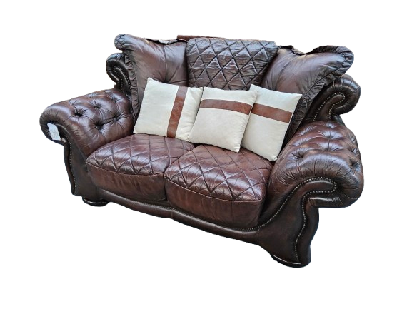Forelli Chesterfield 2 Seater Sofa Leather Dark Brown (slight wear to Sofa Base)